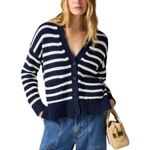J. Crew Heritage Cotton Relaxed Striped Cardigan NWT XXS NAVY & White